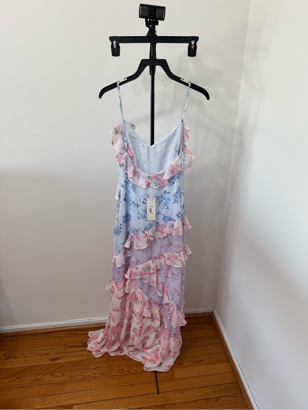 Altar'd State Pink & Blue Floral Ruffle Maxi Dress - Picture 5 of 6
